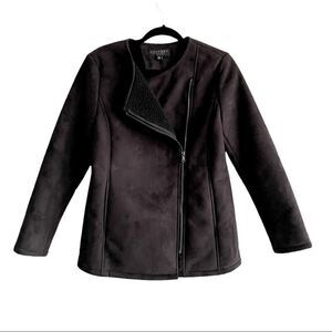 LAUNDRY BY SHELLI SEGAL Faux Suede Shearling Asymmetrical Winter Jacket Black S